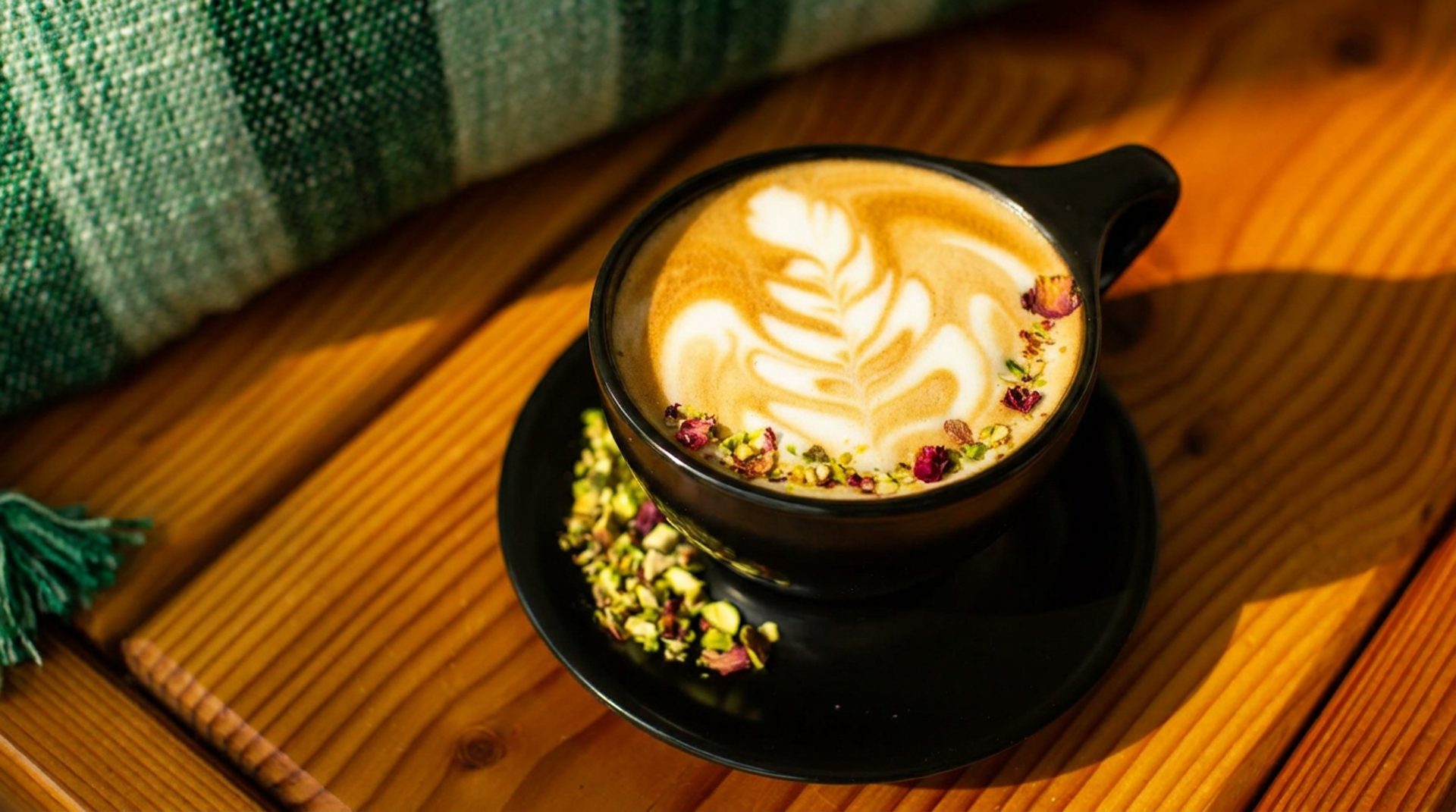 Orange rose pistachio latte